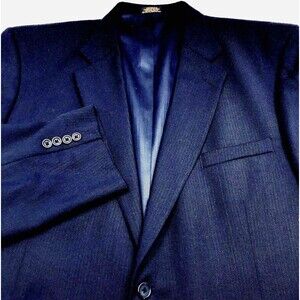 Stafford NEW Sport Coat Worsted Wool Herringbone Blue 48L